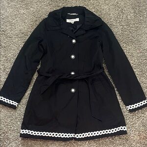 Laundry by Design Black Trench Coat with White Accents Elegant Size Medium